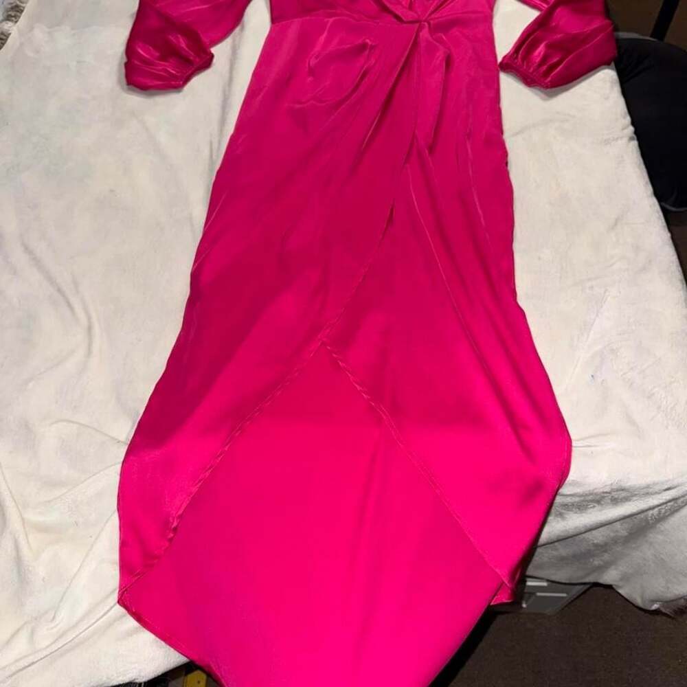 SHEIN Pink Satin Long Sleeve Maxi Dress L 8/10